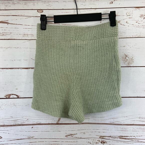 Windsor S Sage Green Waffle Knit High Rise Fitted Cheeky Shorts - Picture 5 of 7